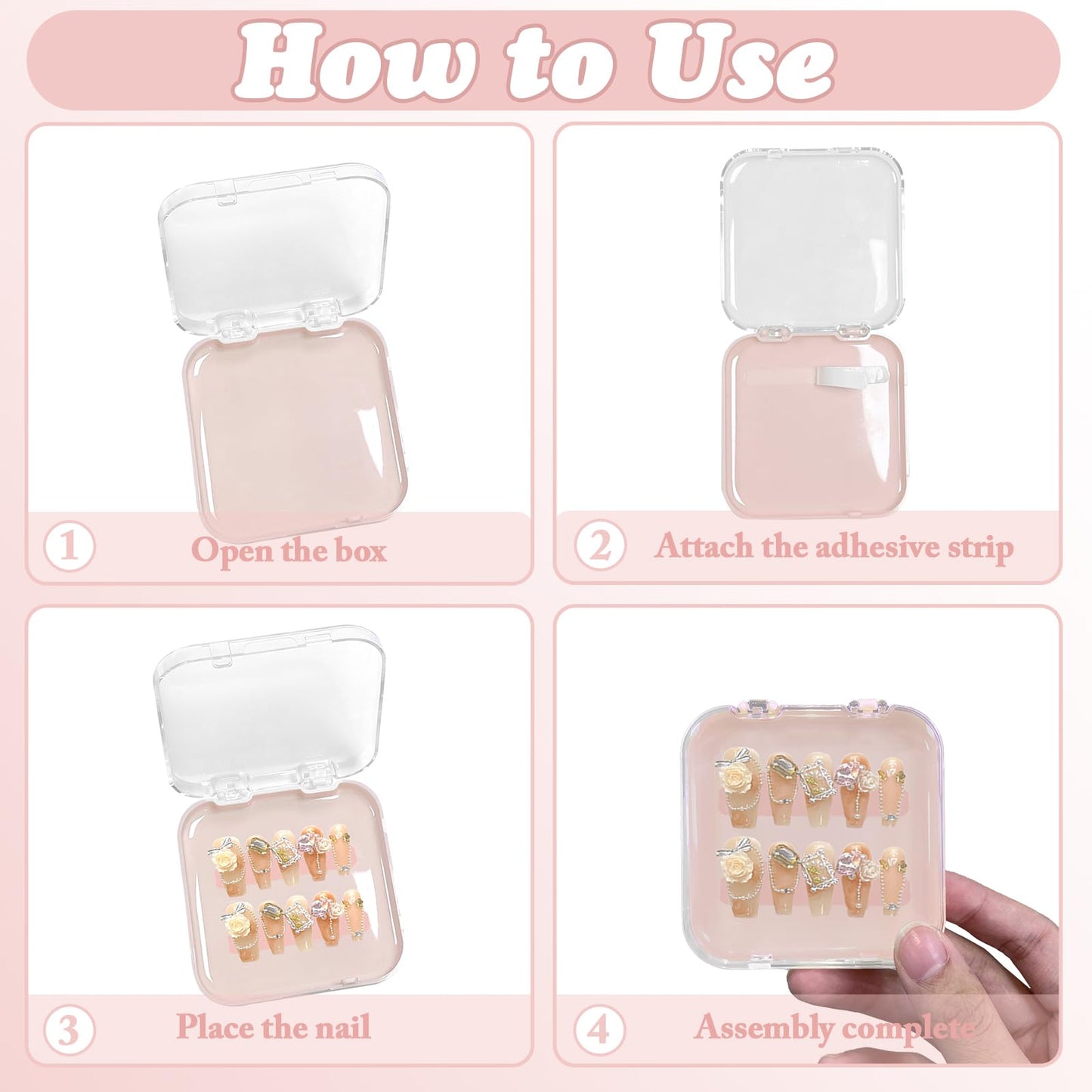 Huakaile 20 Packs Press on Nail Case with 72 PCS Adhesive Double Sided Tape, 2.95''/7.5 CM Press on Packaging for Nails Box Storage Organizer Container Display Artificial Art Supplies (A)