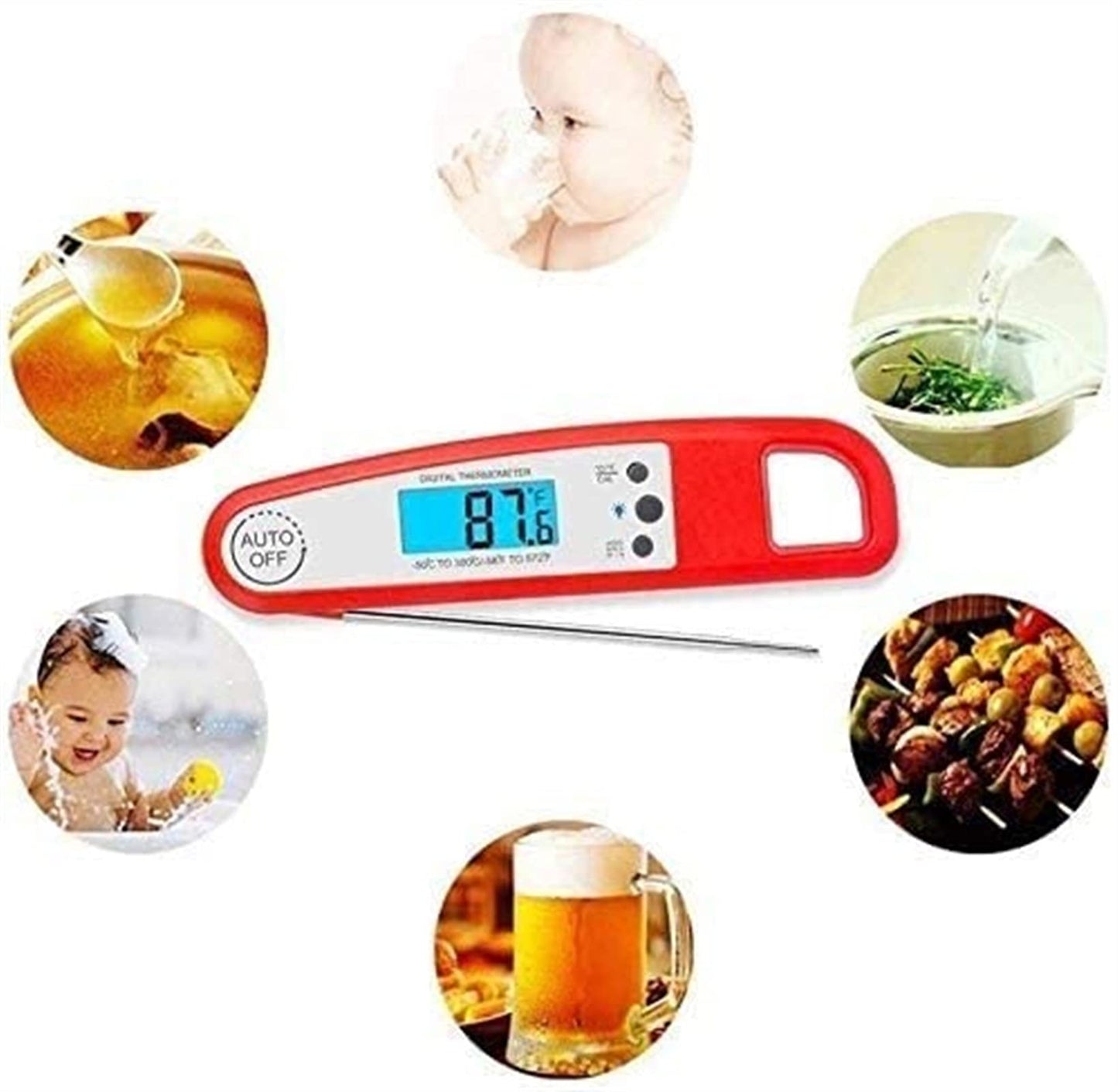 GIENEX Meat Thermometer, Instant Read Food Thermometer for Cooking, Waterproof Digital Kitchen Thermometer with Backlight, Ultra Fast Cooking Thermometer Long Probe for Grilling BBQ