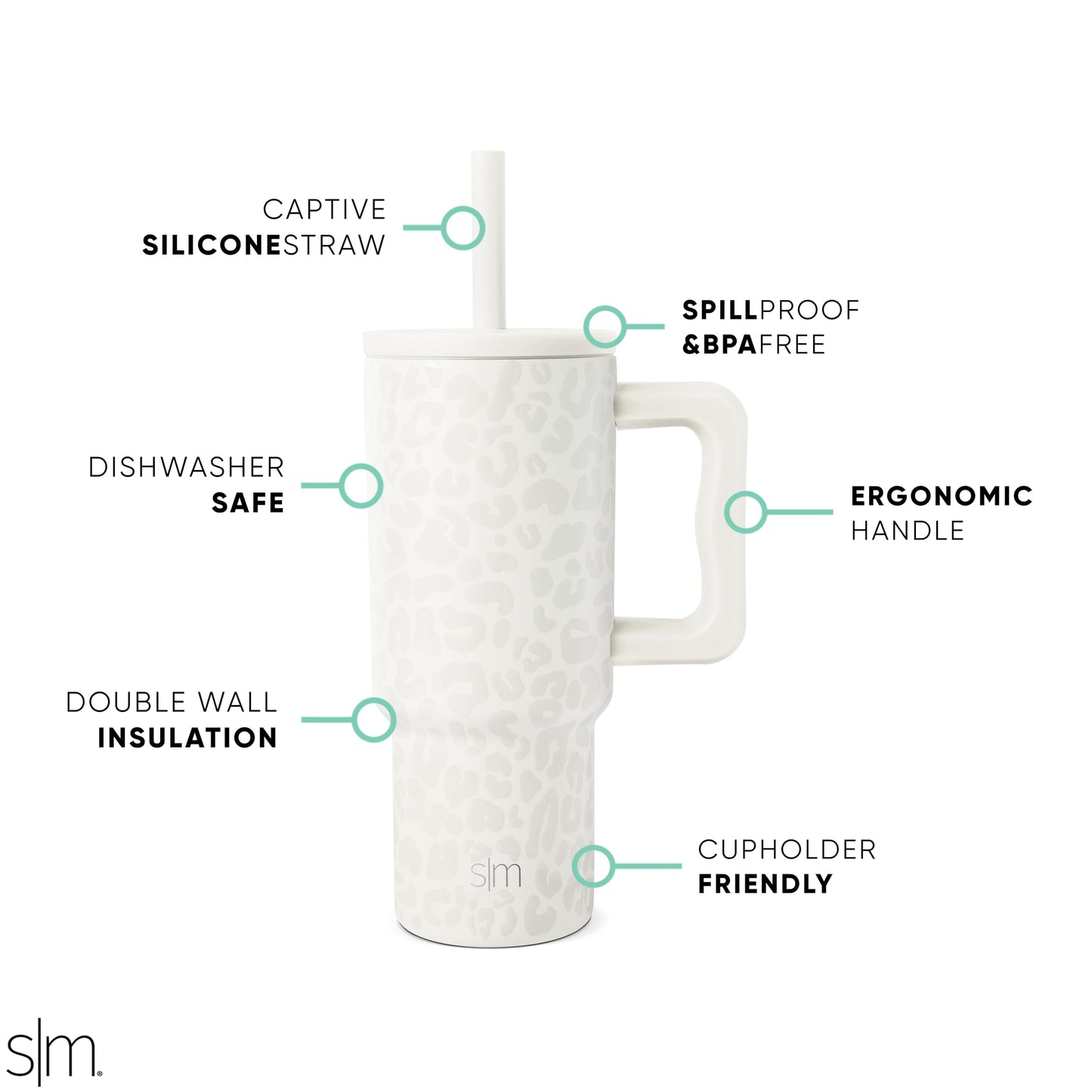 Simple Modern Kids 24 oz Tumbler with Handle and Silicone Straw Lid | Spill Proof and Leak Resistant | Reusable Stainless Steel Bottle | Gift for Kids Boys Girls | Trek Collection | Cream Leopard