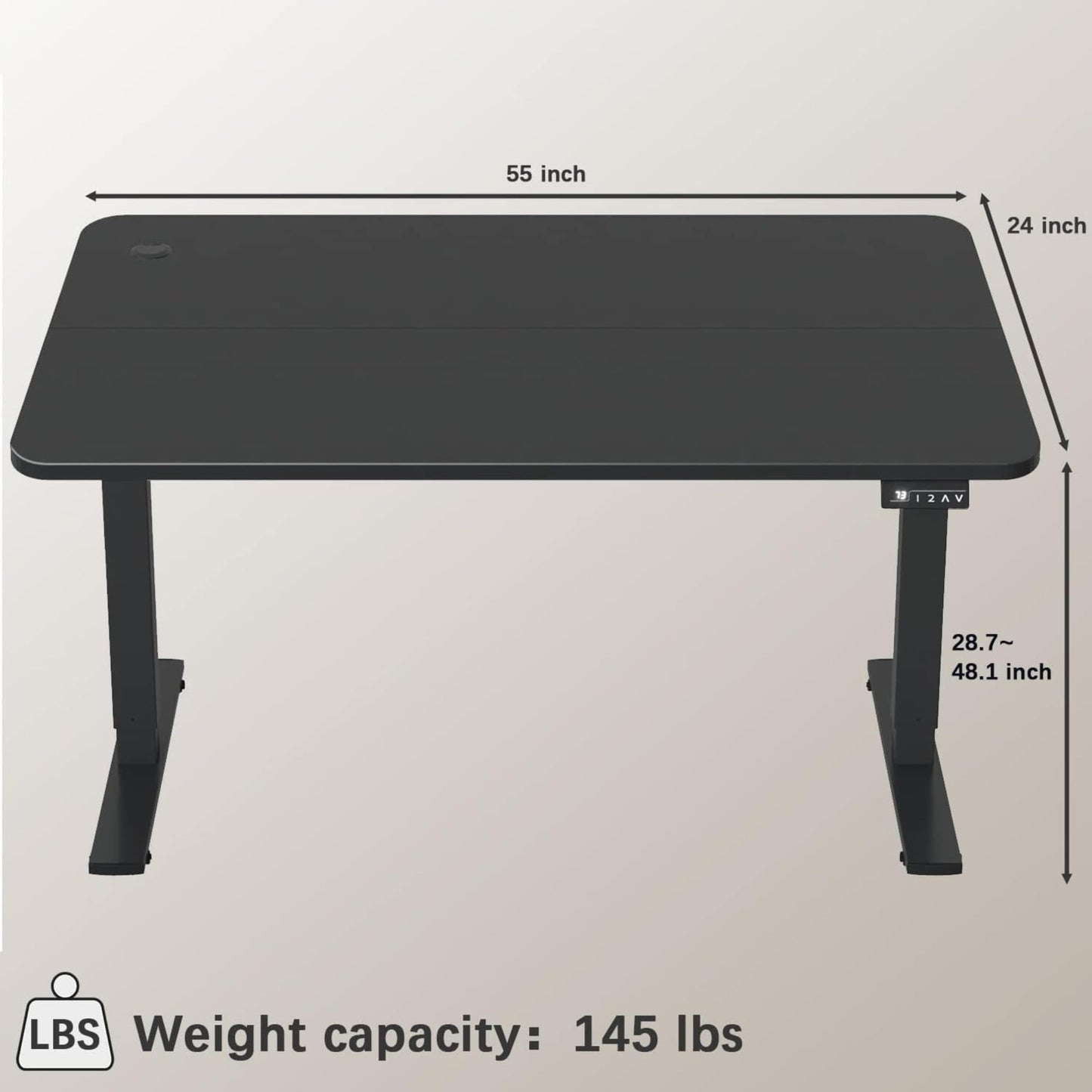 Furmax 55 x 24 Inches Electric Height Adjustable Standing Desk Large Sit Stand Up Desk Home Office Computer Desk Memory Preset with T-Shaped Metal Bracket, Black