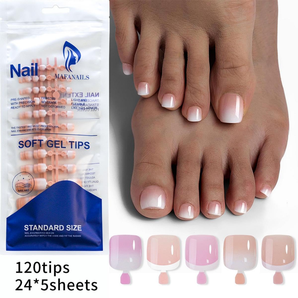 120Pcs Toe Nail Tips - Short White French Tip Toenail Press Ons,Skin Soft Gel Toe Nail Tips, Soak Off Press On Toenails Square Fake Toes for Women Girls Manicure No Glue Stickers 03…