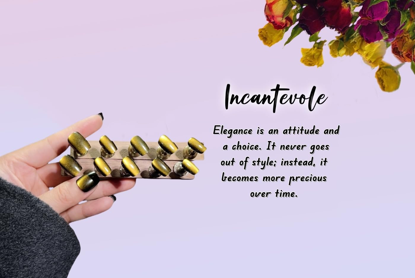 Incantevole Cat's Eye Press On Nails (30PCS; SIZE:XS-S-M), Short Square Fake Nails (Black Gold), Handmade Nails, Elegant False Nail Tips