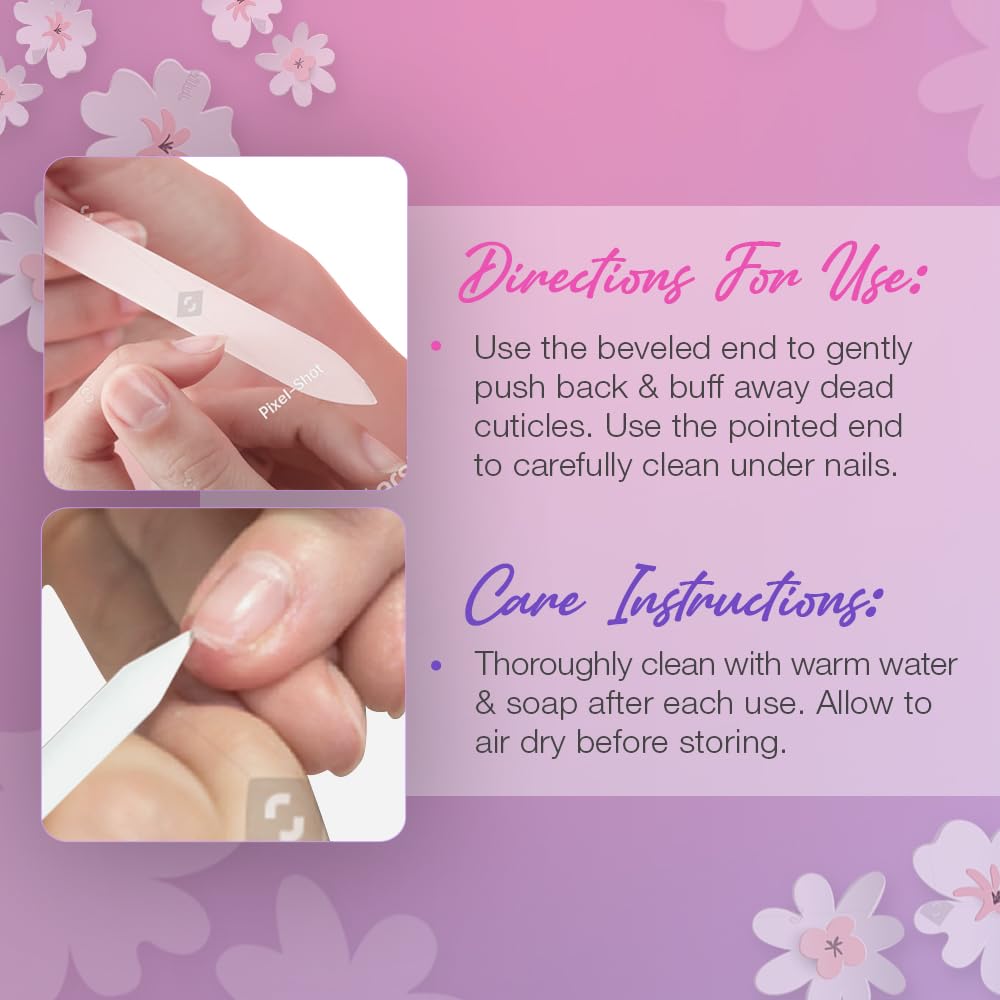 Flowery 's 3-in-1 Crystal Mani Stick and File Kit - Safely Achieve Healthy Nails & Clean Cuticle Lines - Includes Dual-Sided Nail Polish Prep Tool for Gel Nail Polish, Washable & Sterilizable