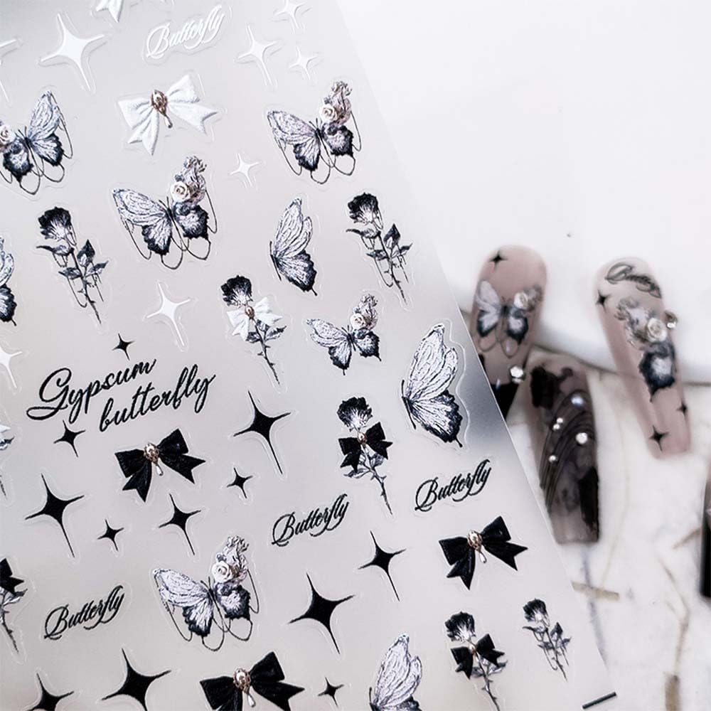 4 Sheets 3D Nail Stickers Package 4 Styles Self-Adhesive Small Nail Art Stickers Accessories for Women and Girls Manicure Decorations