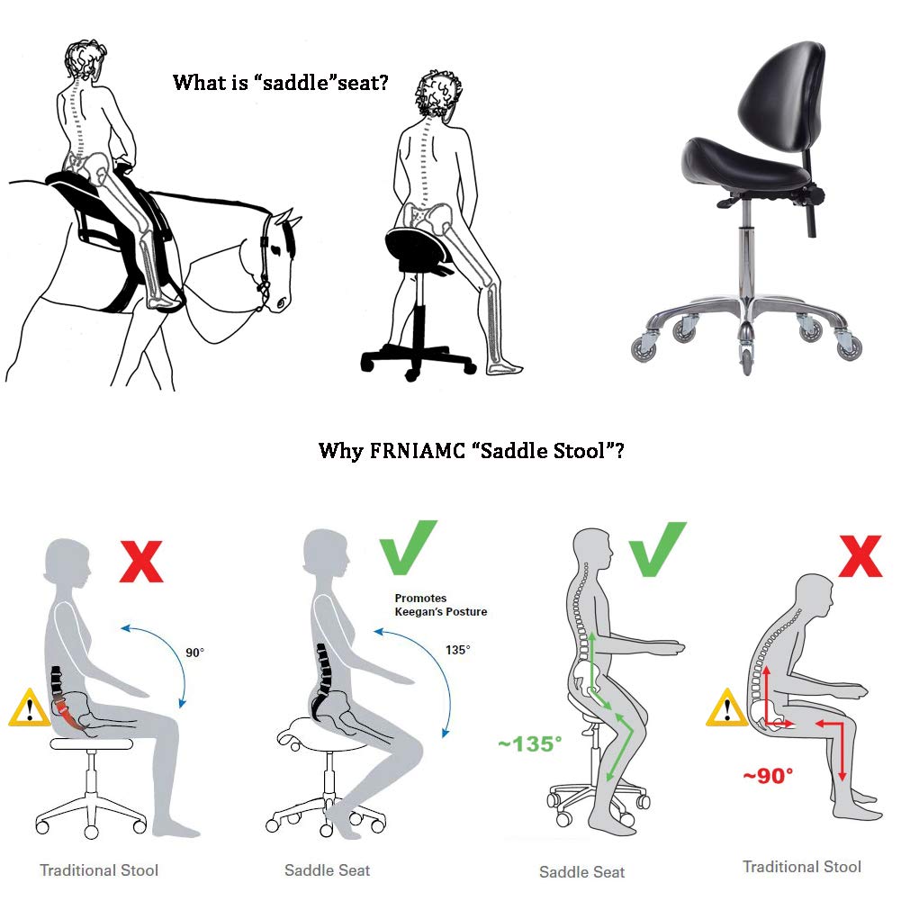 FRNIAMC Adjustable Saddle Stool Chairs with Back Support Ergonomic for Medical Clinic Studio Salon Office and Home (Black)