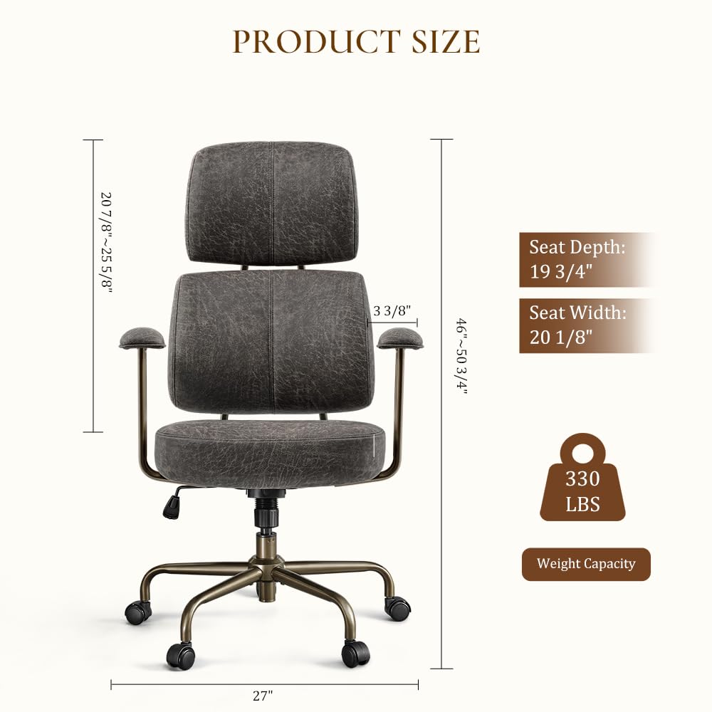 EUREKA ERGONOMIC Home Office Desk Chairs, Ergonomic Computer Chair with High Back, Executive Office Chair with Lumbar Support, Spring Cushion Seat, Mid-Century Modern, Brown-Gray