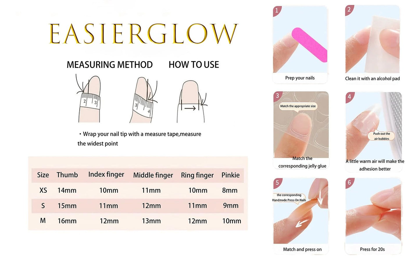 EasierGlow 10Pcs Handmade Short Square Press On Nails | Easy Apply & Remove, Reusable Salon Quality Nails | Nude Press Ons with Gold French Tips & 3D Floral Accents (Y208, S)
