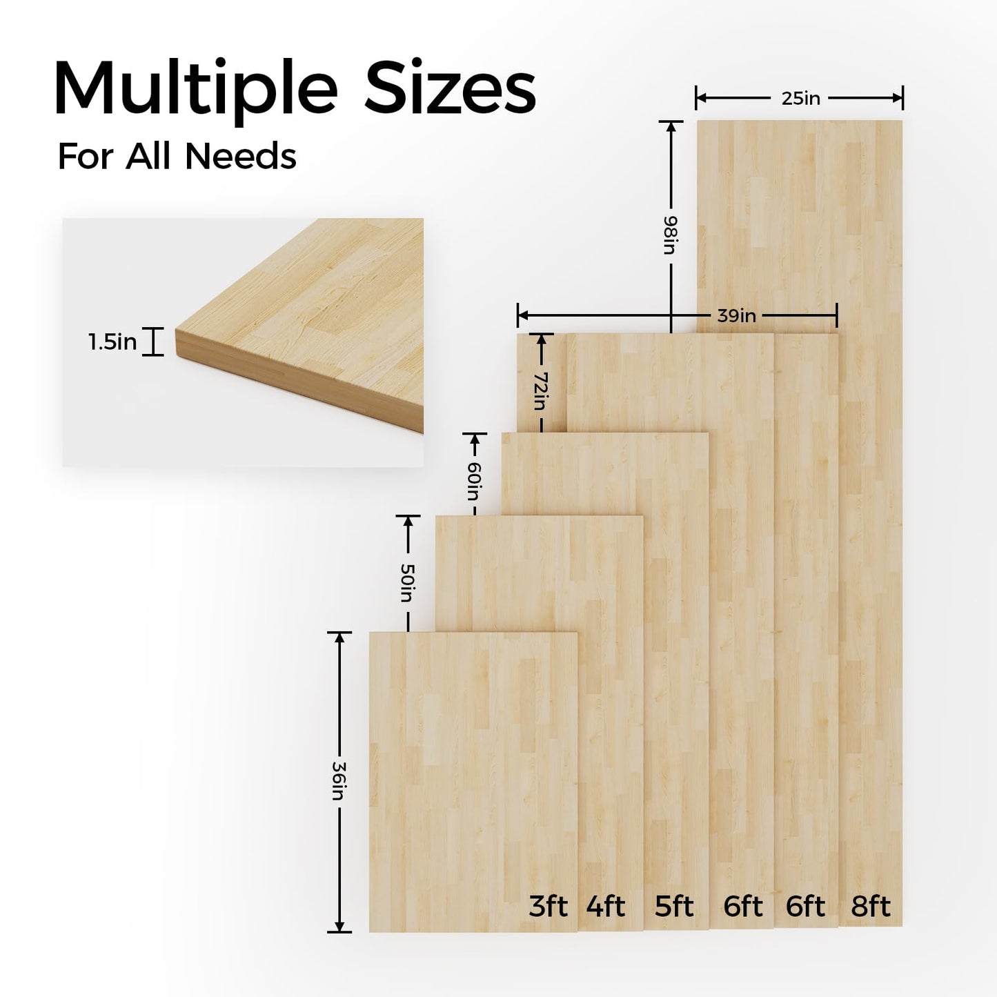 Butcher Block Countertop Table Top - 6ft L x 25" W Unfinished Solid Wood Countertop Unfinished Surface for DIY Washer Dryer Cutting Board Kitchen - 1.5in Thick