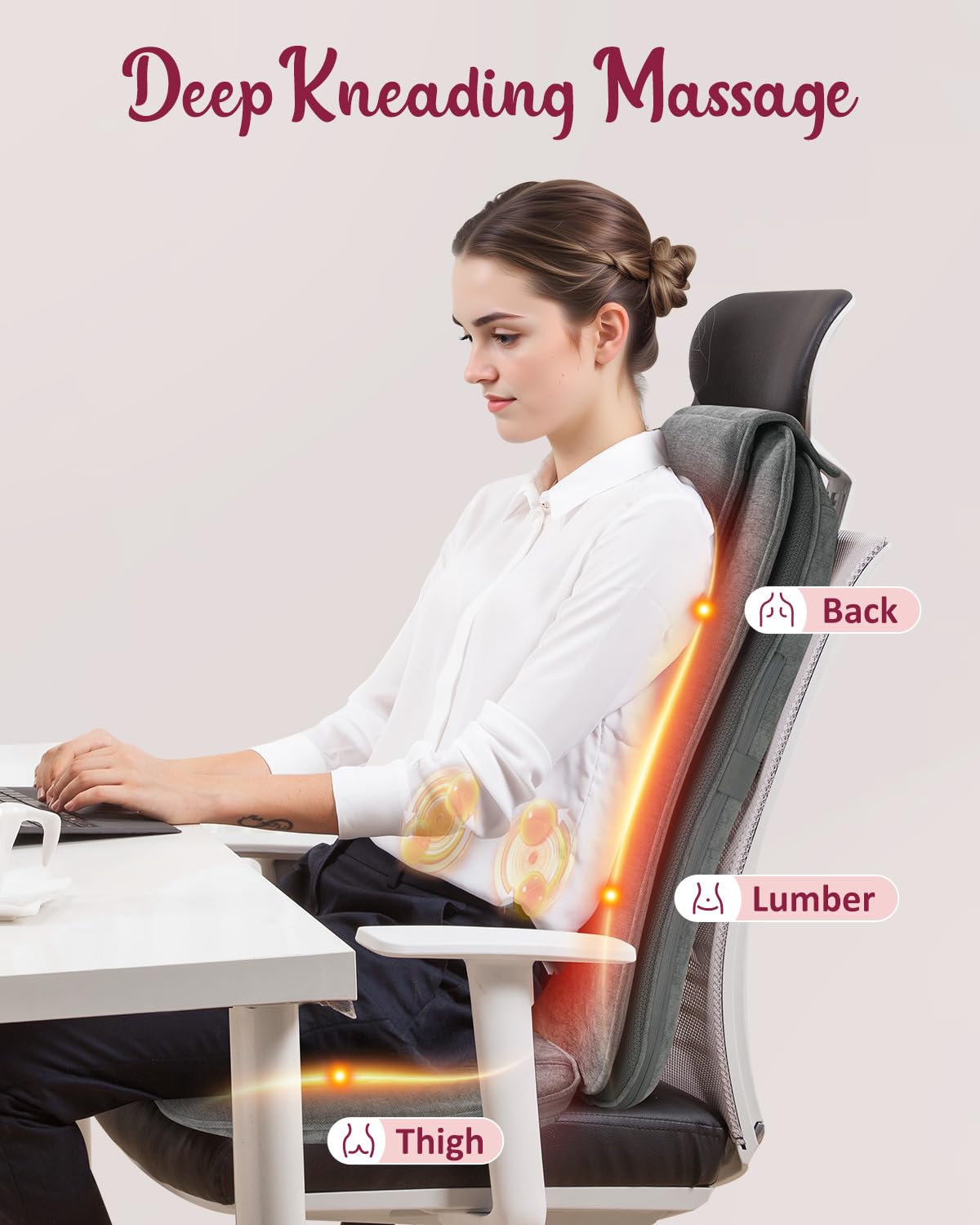 THERAZZAGGE Shiatsu Back Massager with Soothing Heat, Upgraded Deep Tissue Kneading Massage Chair Pad, Vibration Massage Seat Cushion, Relax at Home Office