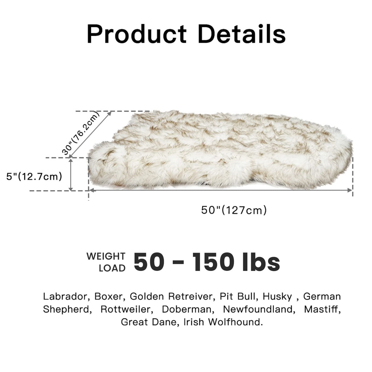 Laifug Luxury Faux Fur Dog Bed - 5-inch Thick Grade Ultra Soft Memory Foam with Removable Faux Fur Cover, Waterproof Liner (Gray-Brown, White)
