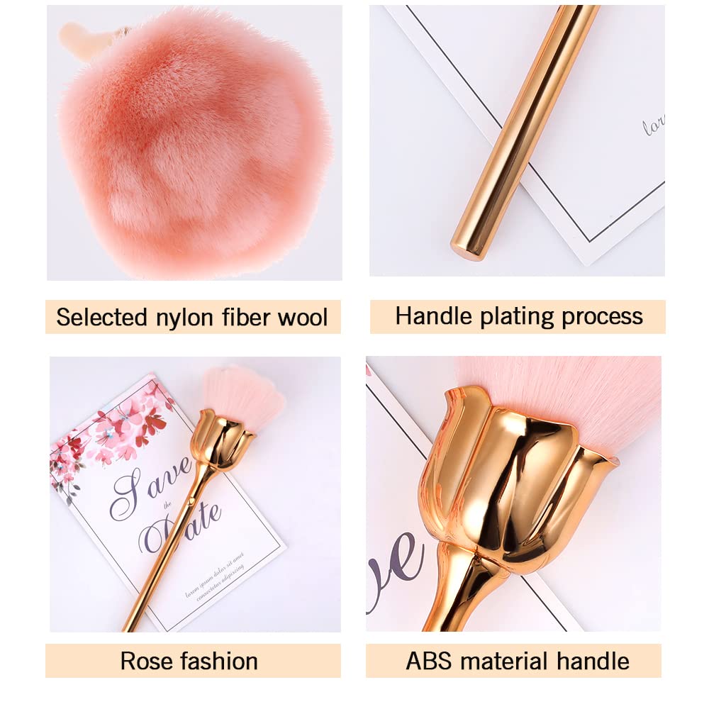JERCLITY 2 Pieces Rose Makeup Brushes Blush Brush Super Large Face Powder Makeup Brushes kabuki brushes for Powder Cosmetic Nail Dust Brush Loose Powder Brush Makeup Manicure (Gold/Pink)