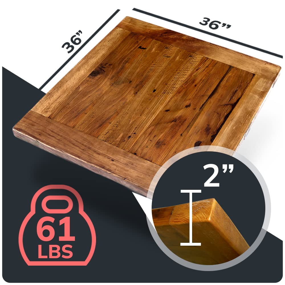HEIRLOUM Reclaimed Wood Table Top - Rustic Recycled Solid Wooden Piece Perfect for Signs, Counters, Kitchens Table Tops (Reclaimed Wood Tabletop with Breadboard Ends, 36" x 36")