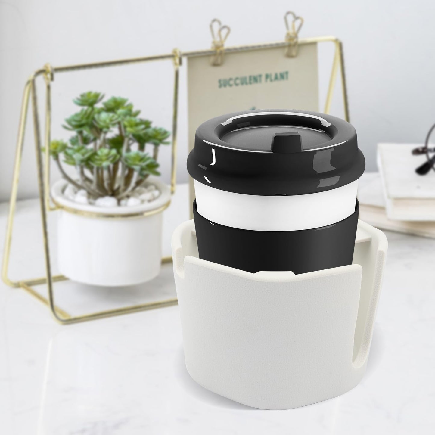 Heavyrain Suction Cup Holder with Removable Anti-Spill Design | Tip-Proof Drink Holder for Desk, Bedside, RV & Boat | Tacky Base & Walled Profile to Prevent Spilled Drinks White (HR0117-WH)