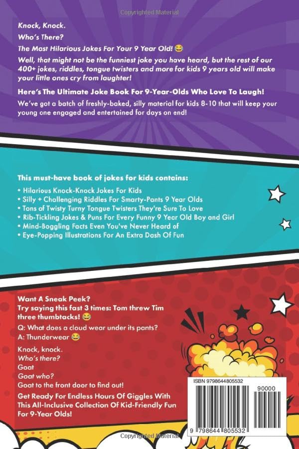 Hilarious Jokes For 9 Year Old Kids: An Awesome LOL Gag Book For Tween Boys and Girls Filled With Tons of Tongue Twisters, Rib Ticklers, Side Splitters, and Knock Knocks (Hilarious Jokes for Kids)