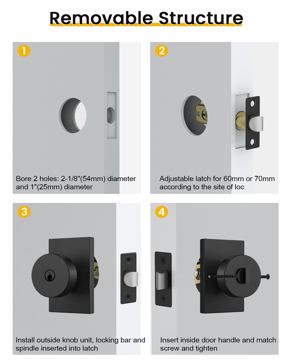 Goldenwarm Matte Black Entry Door Knob, Keyed-Alike Exterior Door Knobs with Lock and Key, Security for Exterior and Front Door Handles 1 Pack
