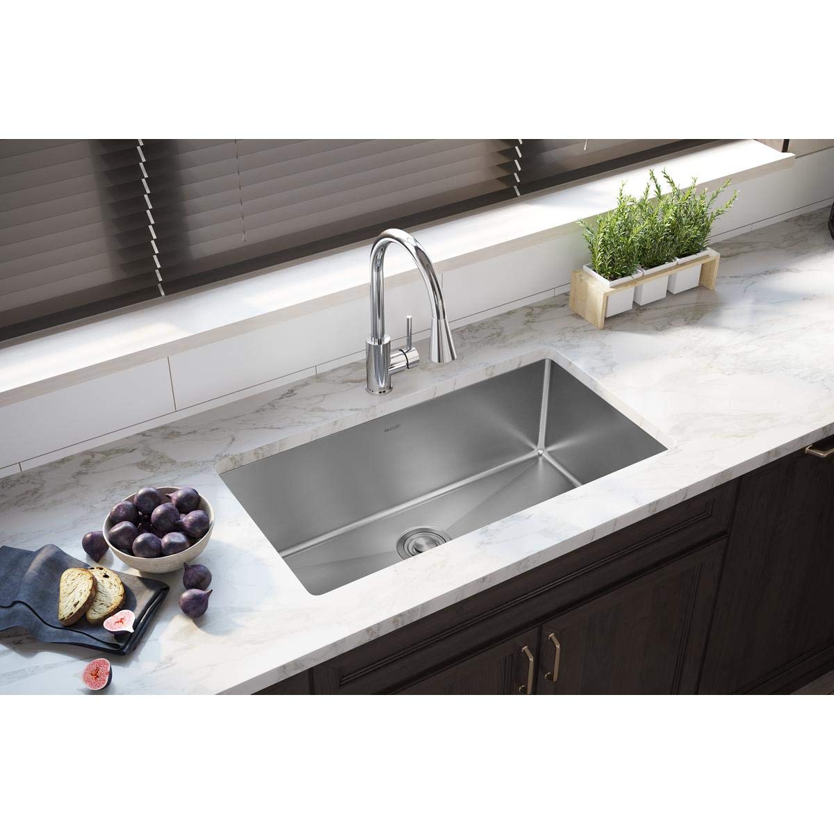 Elkay Crosstown EFRU311610T 33" - 10" Depth Single Bowl Undermount Stainless Steel Kitchen Sink, Polished Satin