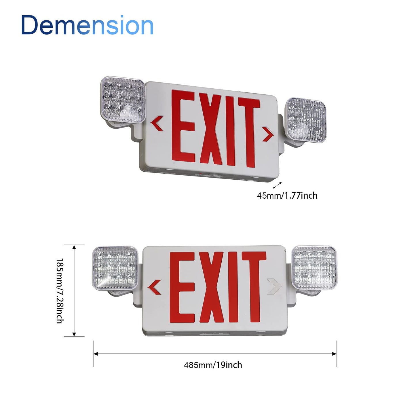 TANLUX Exit Sign Combo with Steel Cage, Square Light Head, Wall Mounted Emergency Exit Light with Protective Wire Guard, Red Exit Sign with Emergency Lights
