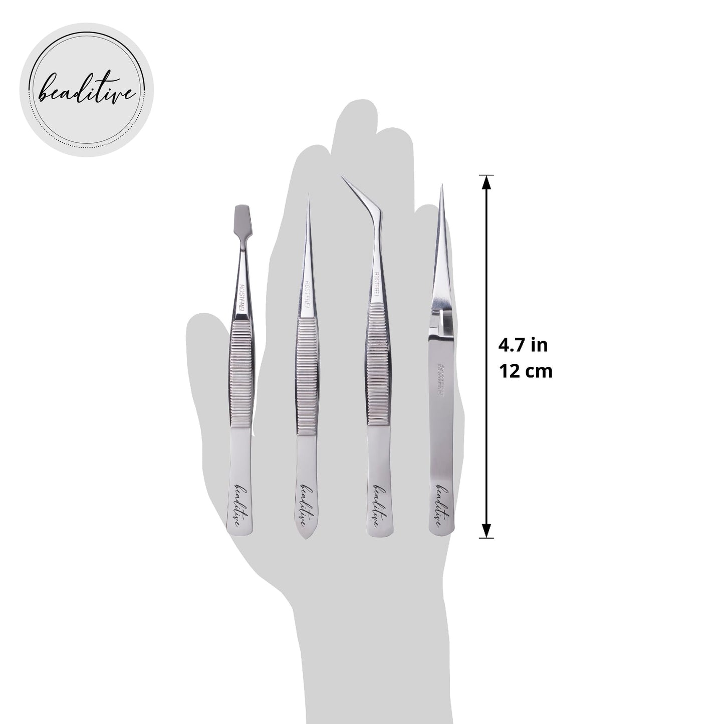 Beaditive Professional Stainless-Steel Precision Tweezer Set – Craft Tweezers for Jewelry & Nail Art – 4 Piece High Precision Jewelry Picking Tools – Jewelry Tools with Non-Serrated Tips