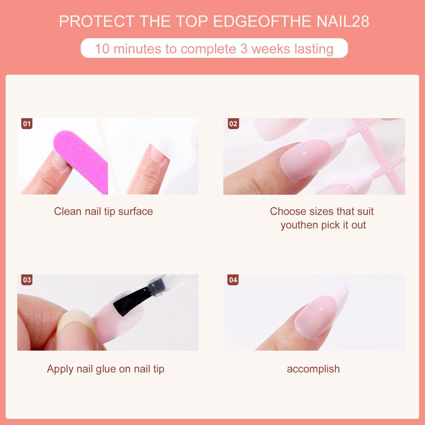 Jellyqueen White French Tips 150 Pcs Pink Medium Almond Press On Nails Fake Nails,Soft Gel Nail False Nails Art DIY 15 Sizes Gifts For Women(A18-02-09)