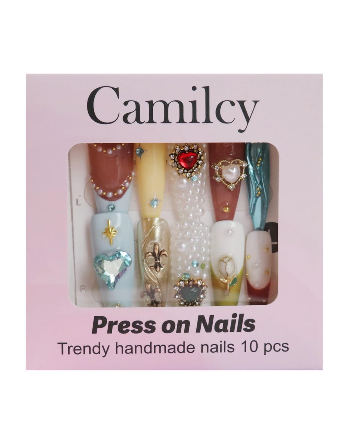 CAMILCY Handmade Nails Press on Long Gradient Blue Black Silver Halloween Star Design Hand painted Reusable Gel UV Finished Pre shaped Artificial False Nails for Women 10pcs 3D Nails (A025, S)