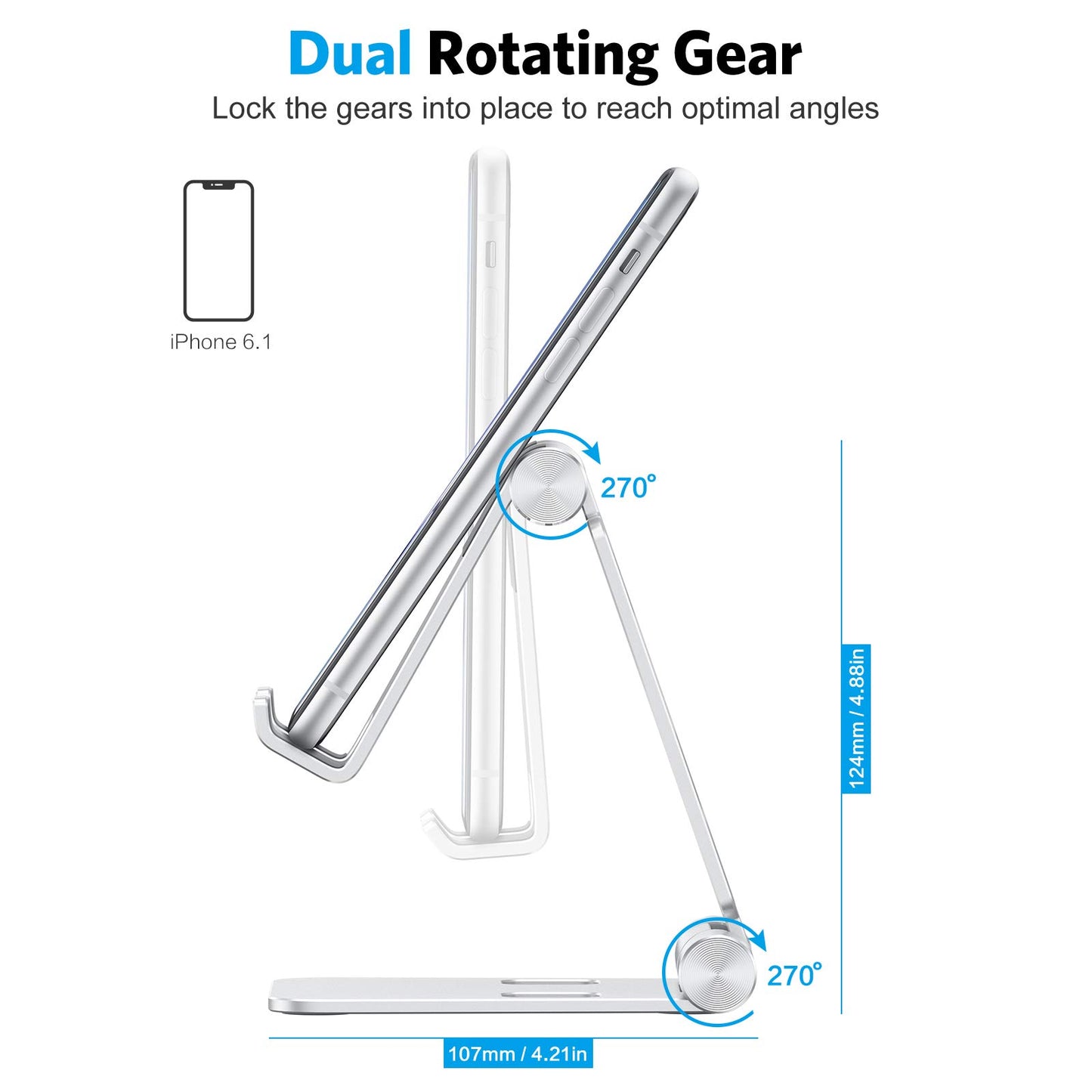 OMOTON Foldable Cell Phone Stand, C4 Portable Aluminum Phone Holder, Adjustable Phone Dock Cradle Compatible with iPhone 17/16/15 Pro Max Air, Samsung Galaxy, Small Tablets, All Smart Phones, Silver