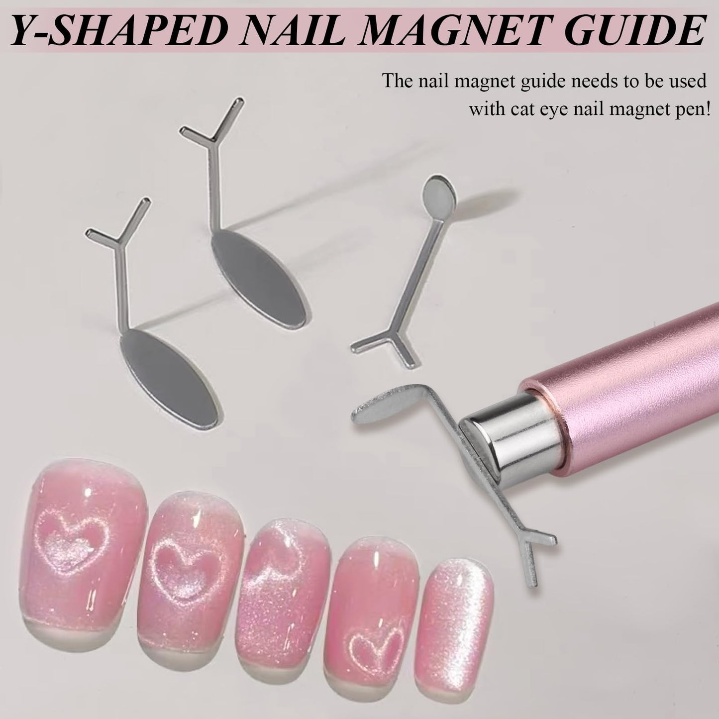 Plman Double-Head Cat Eye Nail Magnet Set, Nail Magnet Tool with Magnet Beads and Nail Magnet Guides, Flower Design Nail Magnetic Pen, Cat Eye Magnet for Nail Art DIY (Double-Head Set-Pink)