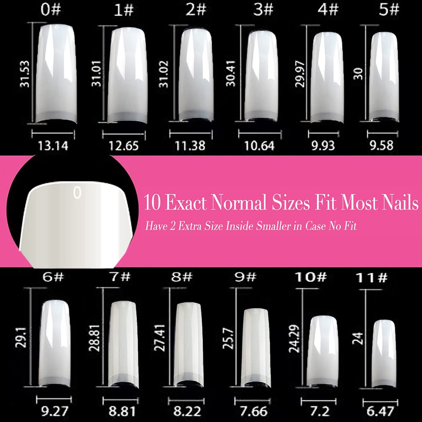 UNA GELLA Natural French Nail Tips 500pcs Acrylic Fake Nails Coffin Square Nails Tips for Acrylic Nails French False Nails For Nail Extension Nail Art, Home DIY Nail Salon 12 Sizes False Soft Gel Tips