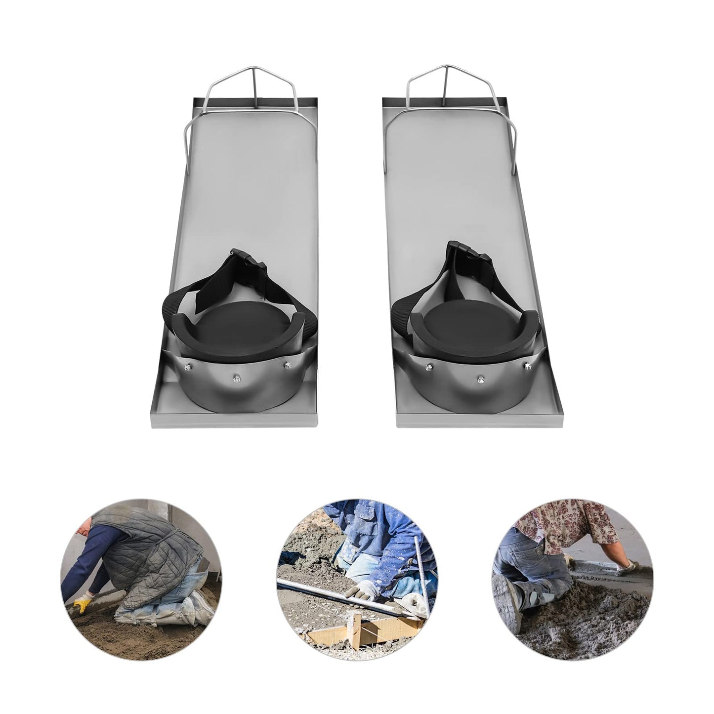 GEYOPMID Concrete Kneeboards, 2 PC 30X8X4 Inch Stainless Steel Concrete Knee Boards Concrete Sliders Kneeboard Knee Boards with Knee Pads & Board Straps for Concrete Work