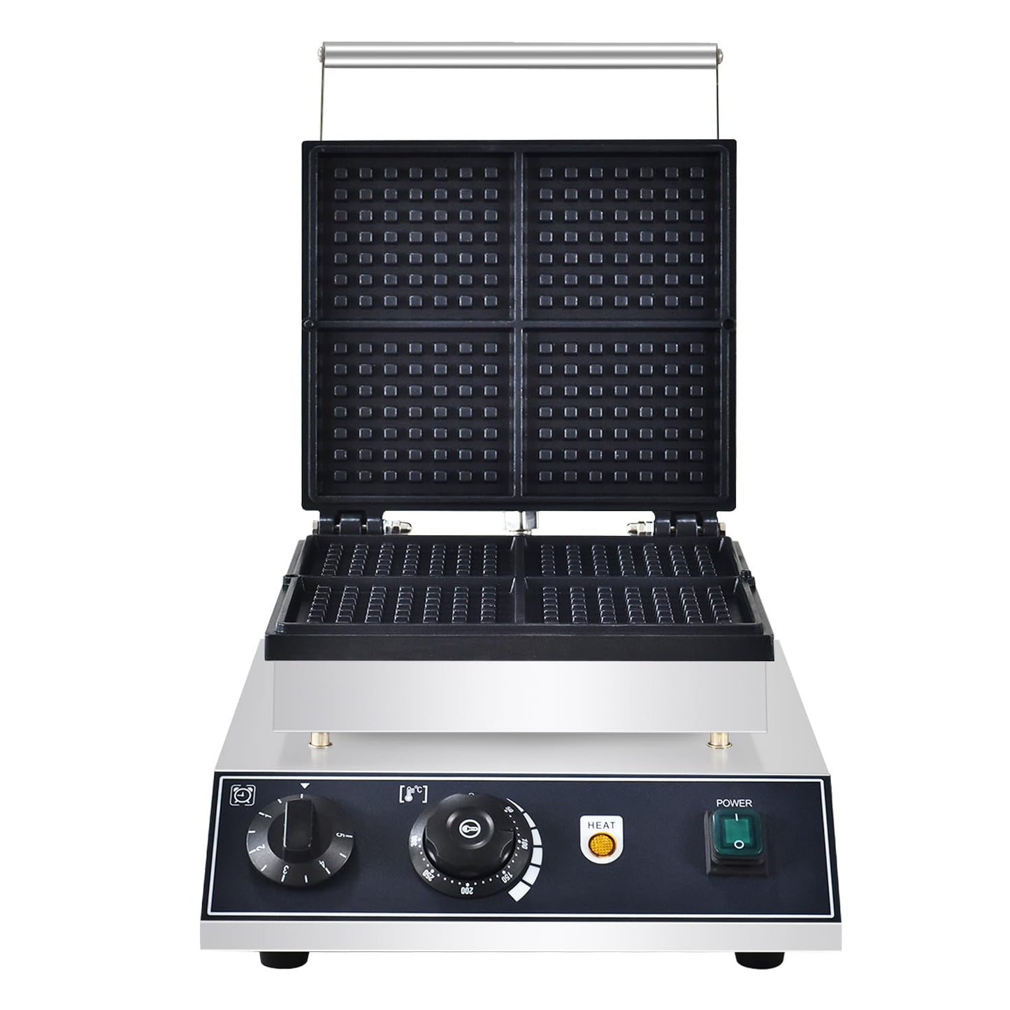 110V Commercial Square Waffle Maker ,4pcs Nonstick Electric Waffle Maker 1800W Electric Stainless Steel Belgian Waffle Machine with Temperature&Time Control for Snack Bar Home Bakeries