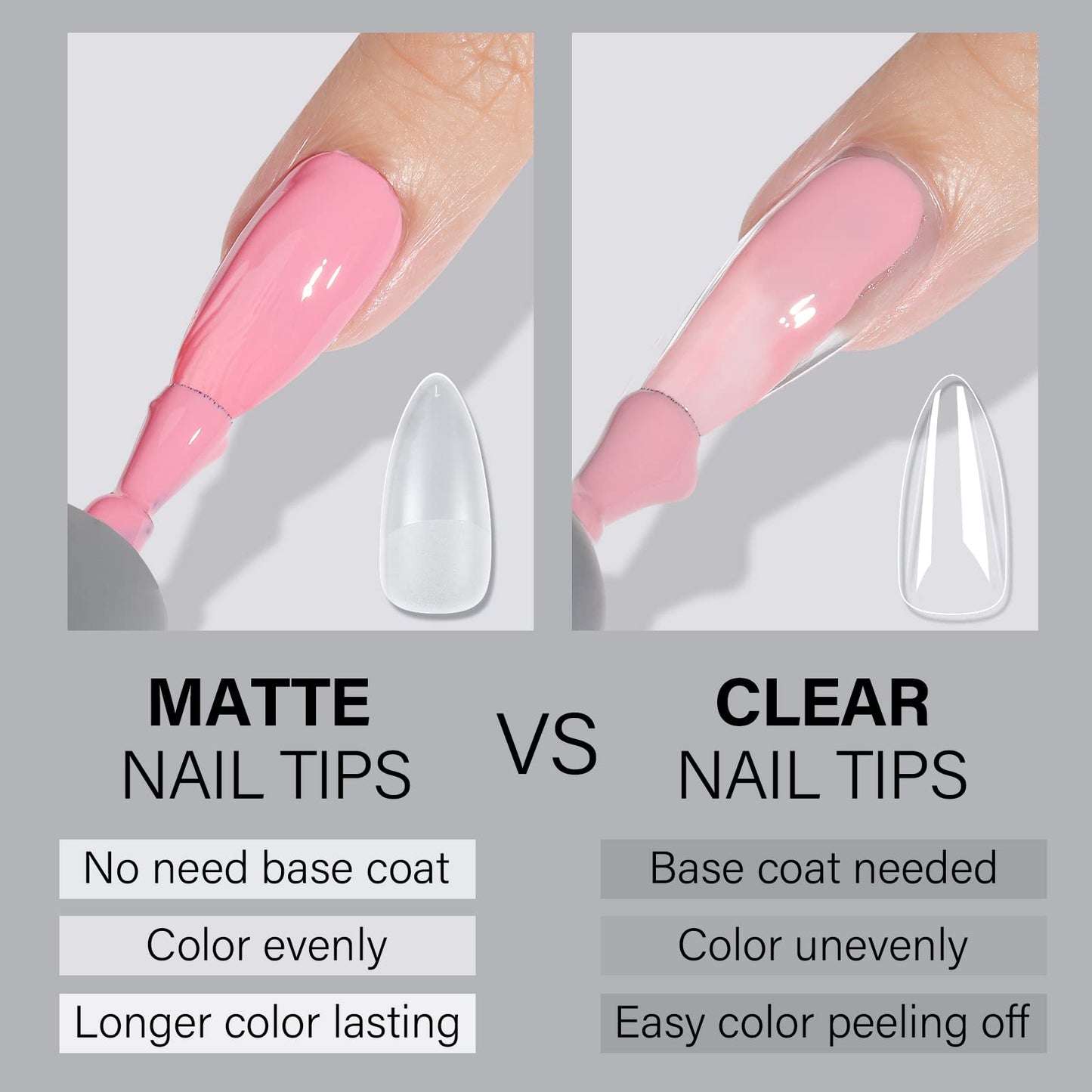 AILLSA Almond Full Cover Nail Tips Upgraded Matte Prefiled Gel Nails Tips False Gelly Press on Soft Nail Tip Medium Almond Shaped Nails for Nail Extensions DIY Holiday Gift (240Pcs 10 Sizes)