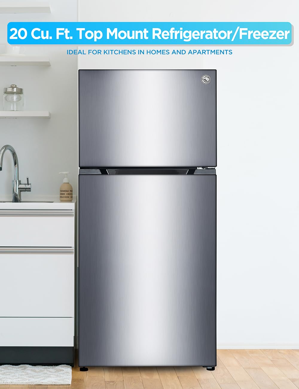 Commercial Cool 20 Cu. Ft. Top Mount Refrigerator with Freezer, 2-Door Refrigerator with Top Freezer and Adjustable Temperature Control, Ice Maker Ready, Energy Star Certified, Stainless Look