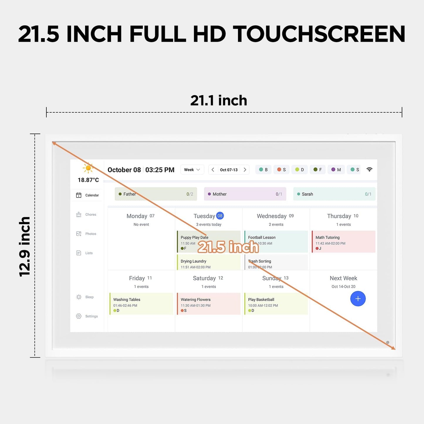 21.5 Inch Smart Digital Calendar, Wall Electronic Calendar, 1920 * 1080 IPS Full HD Touch Screen Display for Family Meal Planner Support - Streamline Household Organization, Gifts for Women, Mom