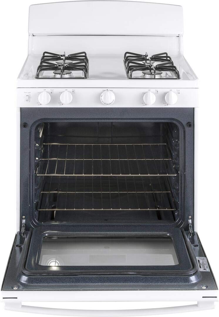 GE JGBS30DEKWW 30 Inch Freestanding Gas Range with 4 Sealed Burners, 4.8 cu. ft. Capacity, Broiler Drawer, Simmer Burner, Big View Window, LP Conversion Kit, and ADA Compliant: White