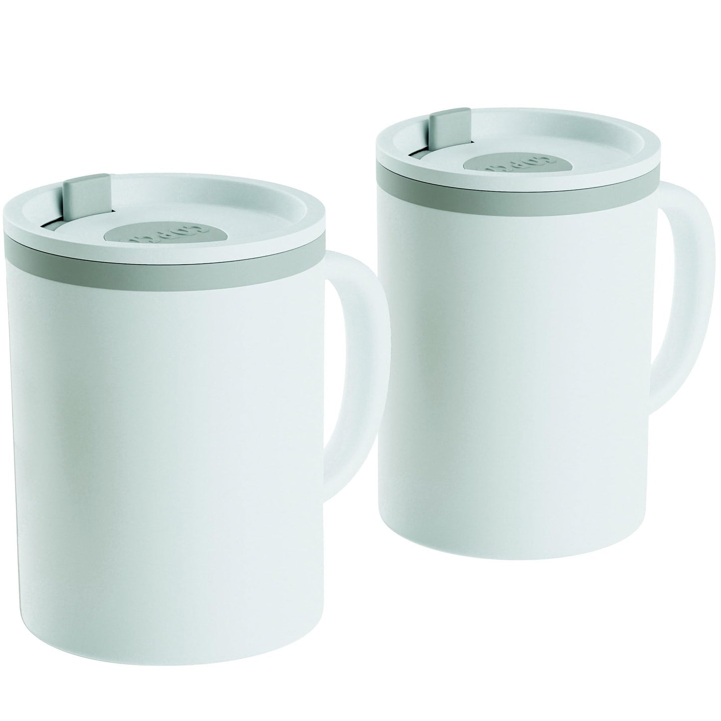 Copco Iconic 16oz Double Wall Insulated Desk Mug with Lid & Handle, Set of 2, BPA-Free Reusable Plastic, Spill-Proof, Microwave & Dishwasher Safe, Wide Mouth, Cup Holder Friendly (Grey)