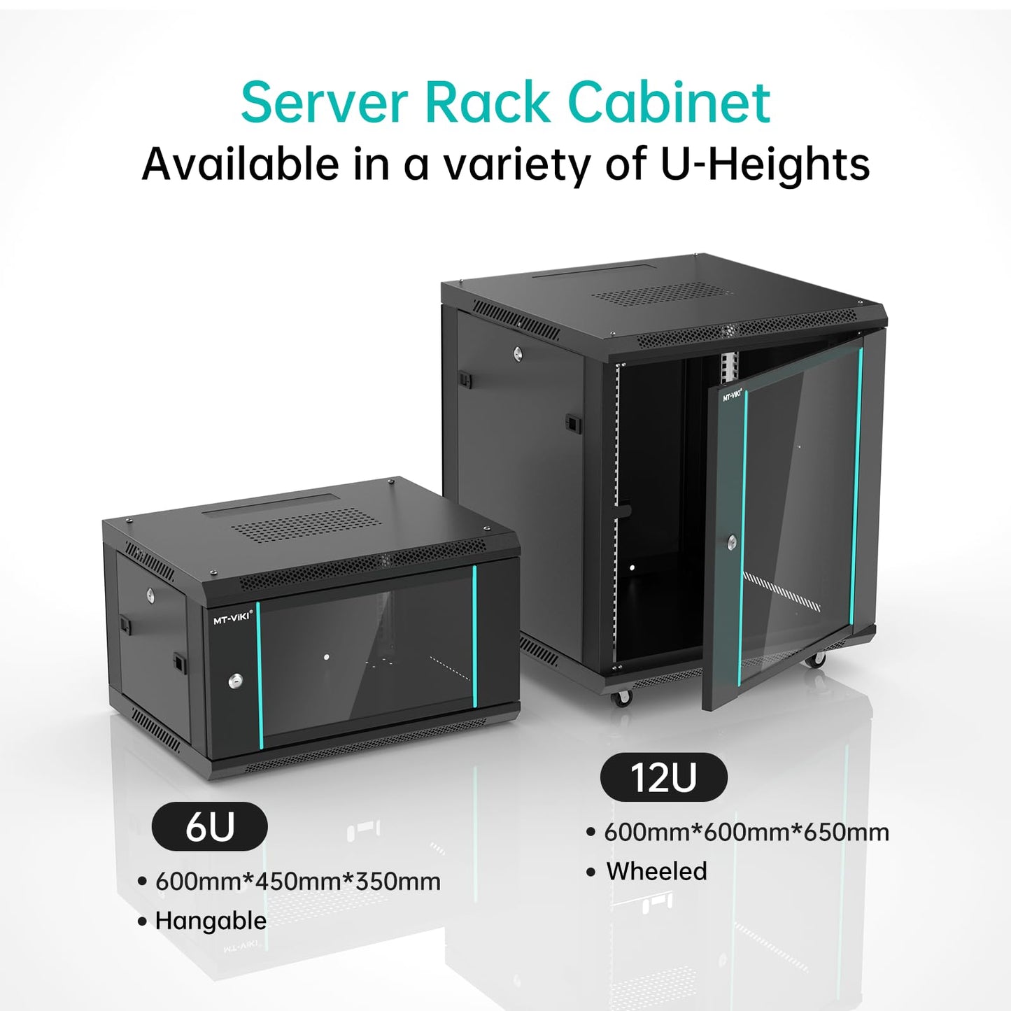 MT-VIKI 12U Server Cabinet Network Rack Vented Enclosure w/Moving Wheel, 0.8mm Thick Steel, 23.6‘’ Deep (600mm), for 19'' IT Equipment, Included 1pcs 12'' Depth Rack Shelf