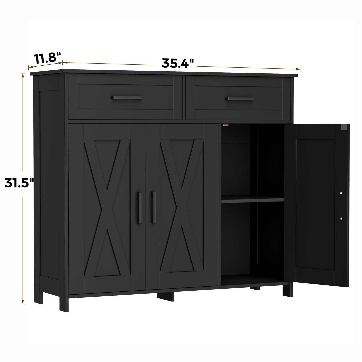 Homhedy Sideboard Buffet Cabinet, Coffee Bar Storage Cabinet with Drawers and Doors, Farmhouse Kitchen Cabinet with Adjustable Shelves, for Kitchen, Dining Room, Living Room, Black