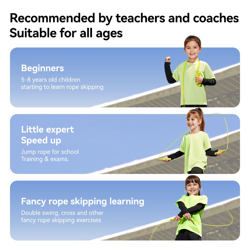JOINROPE Kids Jump Rope for Children-Adjustable Speed Skipping Rope with Dual Bearings, Segmented Anti-Tangle Cord, Silicone Handles, Indoor Outdoor Fitness Toy for Boys & Girls (Pink)