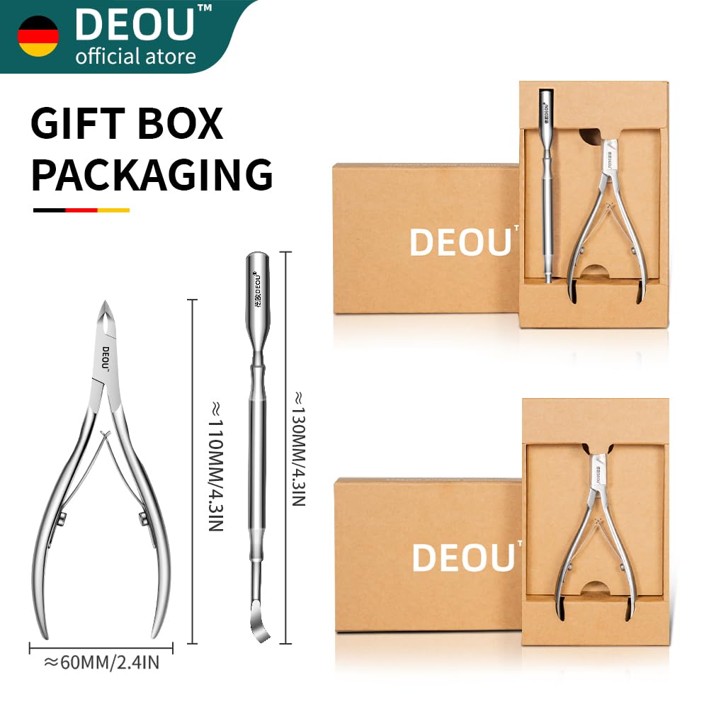DEOU professional cuticle scissors, salon manicure tools, stainless steel eyelash trimmer, Manicurist nail care blade, extremely sharp, for women's manicure (Cuticle scissors + Gift box)