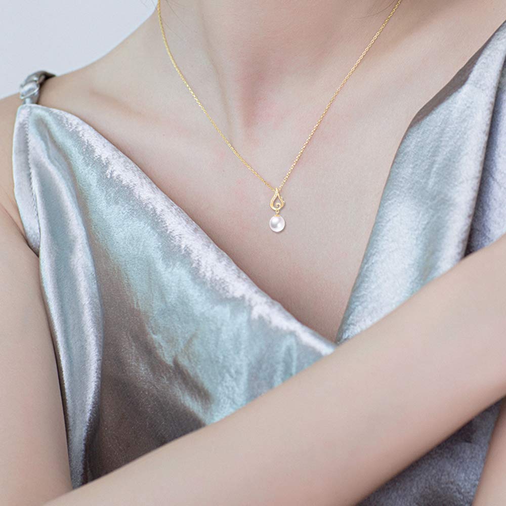 14k Gold Diamond Pearl Necklace and Earrings Jewelry Set