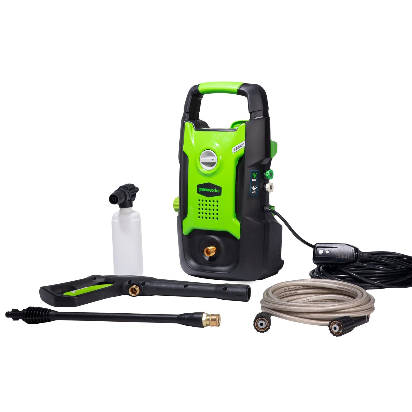 Greenworks 1600 PSI (1.2 GPM) Electric Pressure Washer & Flexzilla Garden Hose 5/8 in. x 50 ft, Heavy Duty, Lightweight, Drinking Water Safe, ZillaGreen - HFZG550YW-E