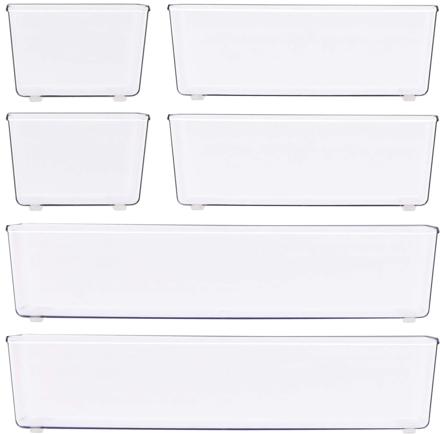 Simple Houseware Clear Drawer Organizer for Office Bin Desk Storage, Assorted Size, 6 Packs