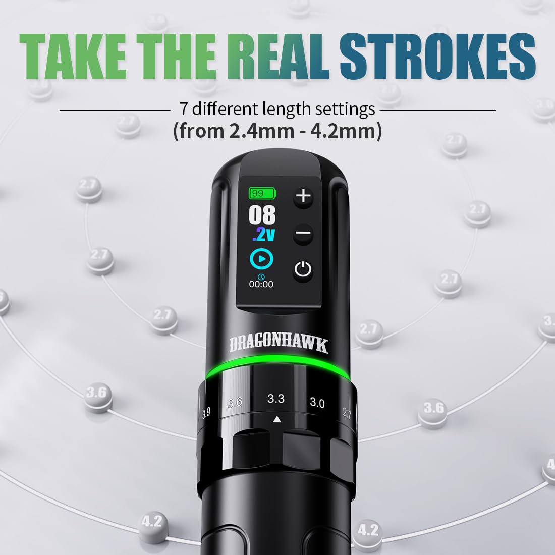 Dragonhawk L3 Tattoo Kit, Cordless/Cord Complete Tattoo Gun Kit Pen Machine, 7 Strokes Length, 2 Batteries 2,000mAh Power Supply with Extra Battery Rca Jack Part, Pro Tattoo Needles for Beginner