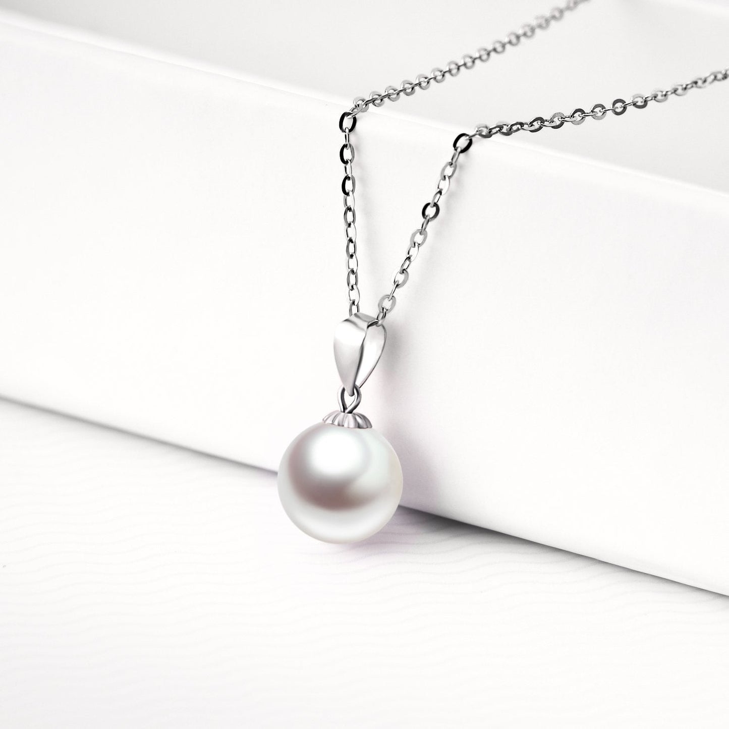 10K White Gold Freshwater Cultured Pearl Necklace and 18K Stud Earrings Set for Women, Jewelry Gifts for Her