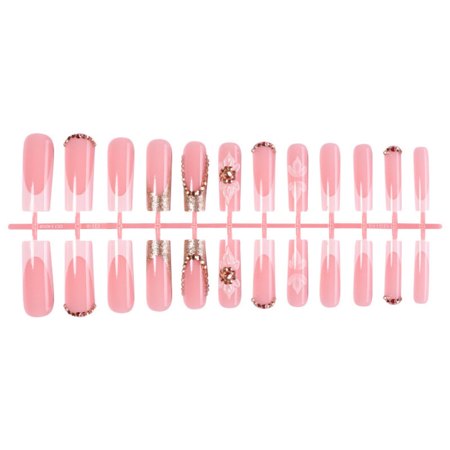 Long Press on Nails Square Fake Nails French White Acrylic Nail Press ons Seeneey Floral and Rhinestones Designs Sparkly Stick on Nail for Women 24pcs