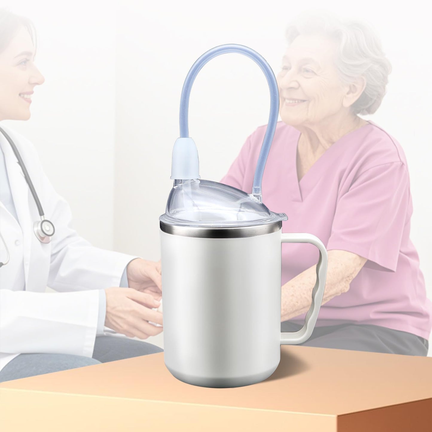Multifunctional Adult Sippy Cup for Elderly Spill Proof - Precise Liquid Control, Easy to Grasp Handles,17.6oz Stainless Steel Sippy Cup with Straw,Suitable for Seniors Patients Limited Mobility
