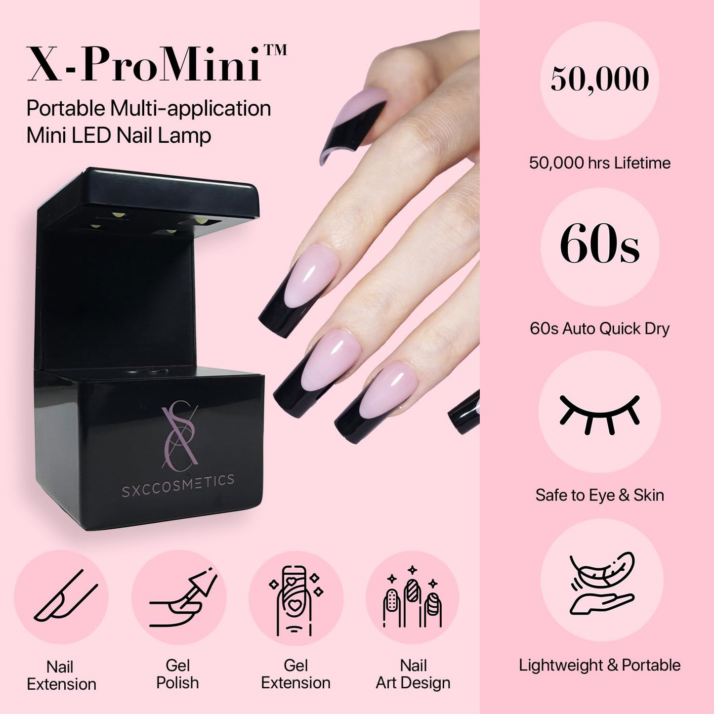 SXC Cosmetics French Tip Press On Nails – Black Series, Short Almond, X-Pro Tips Starter Kit | 160PCS, 16 Sizes, 5 Styles, Beginner-Friendly