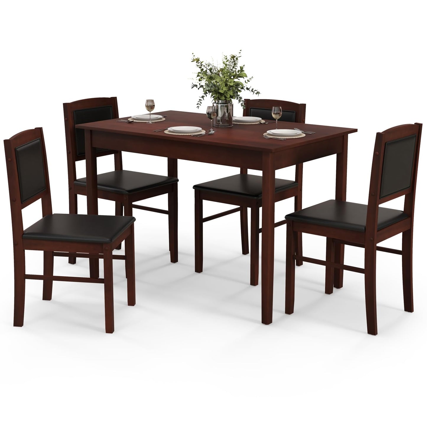 NAFORT 5 Piece Dining Table Set for 4, Farmhouse Solid Wood Kitchen Table Chairs Set of 4, Mid-Century Modern Dinette Set w/Upholstered Dining Chairs, 4 Seat Dining Room Table for Kitchen,Office
