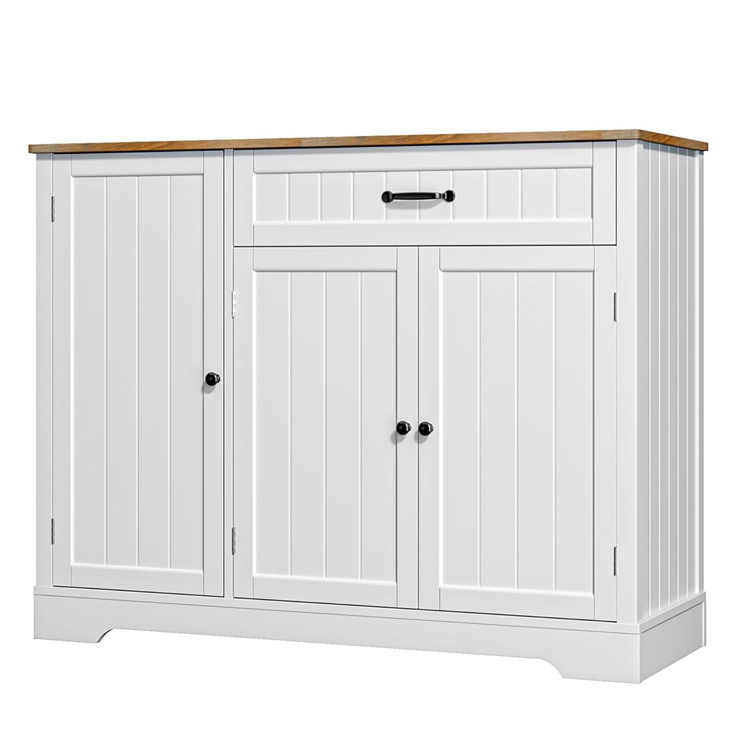 Gizoon Kitchen Coffee Bar Cabinet with Storage Kitchen Sideboard Buffet Cabinet with Drawers, Short Pantry with Door and Shelves for Bathroom and Living Room, White and Rustic