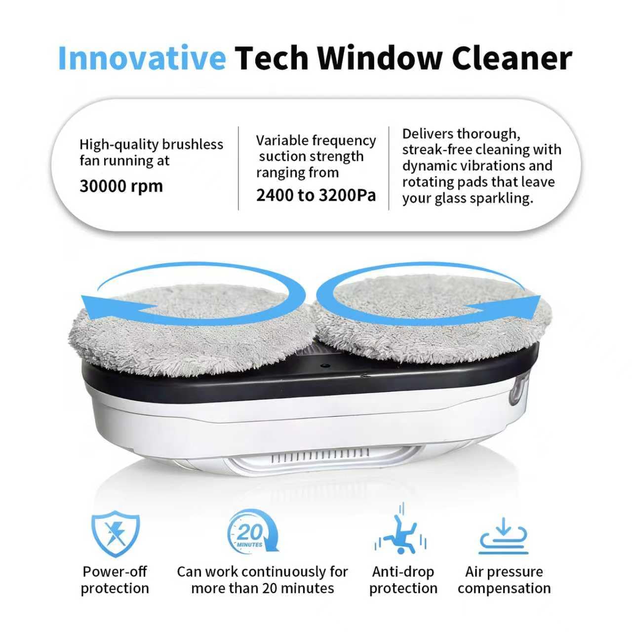 Patiixie Automatic Window Cleaning Robot, Window Cleaner Robot Auto Dual Spray, 2026 Model Robot Limpia Vidrios AI Path Planning, 3000Pa Suction, Remote Control, Edge Detection for Streak-Free Glass