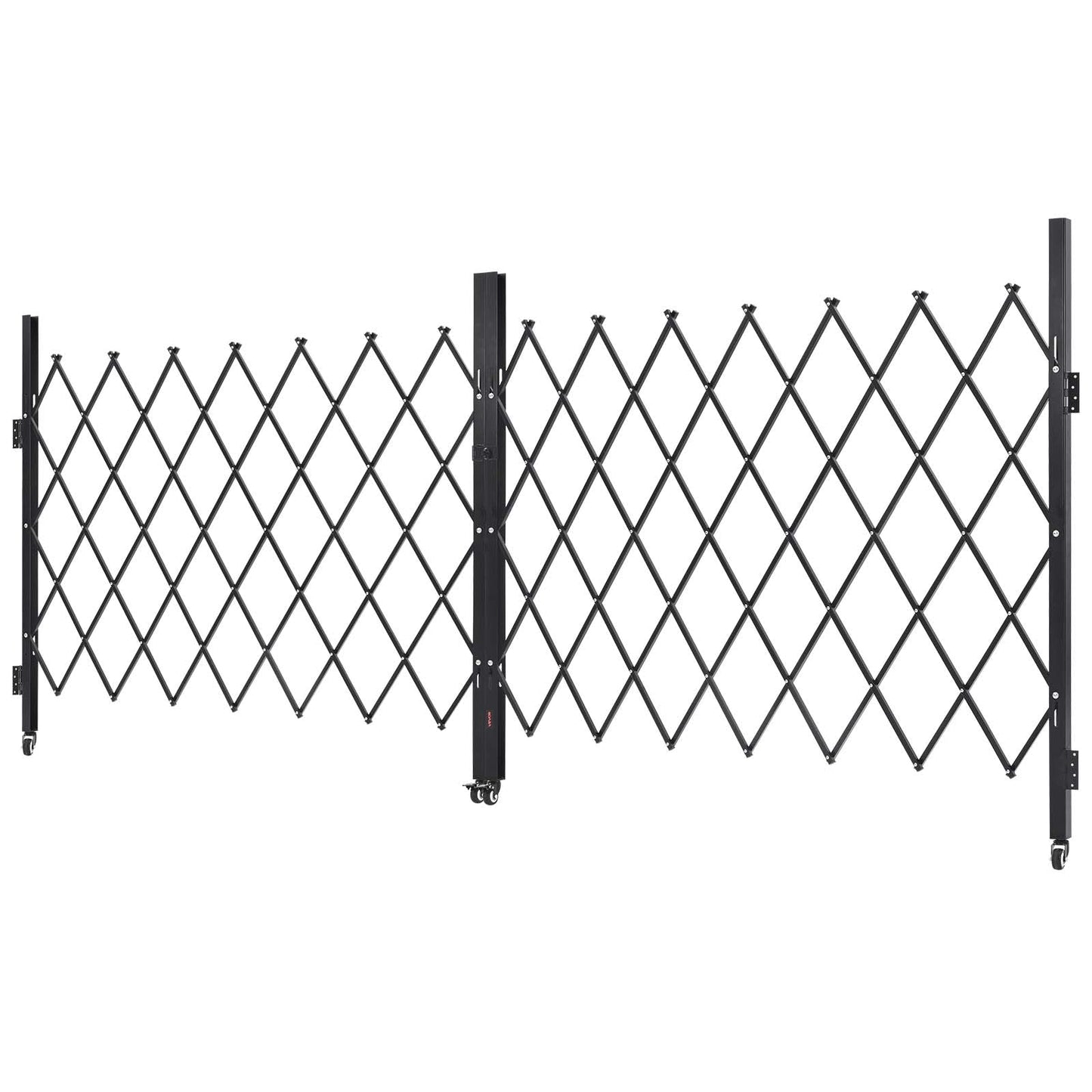 VEVOR Double Folding Security Gate, Lockable Scissor Gate with 360° Swivel Casters, Outdoor Barricade Steel Retractable Gates, for Entry Security, Garage, Warehouse & Pool, 145.67 x 63.19 in (W x H)